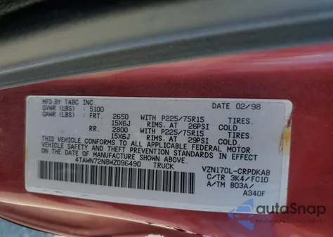 1998 Toyota Tacoma Xtracab from USA, damaged, VIN 4TAWN72N8WZ096490